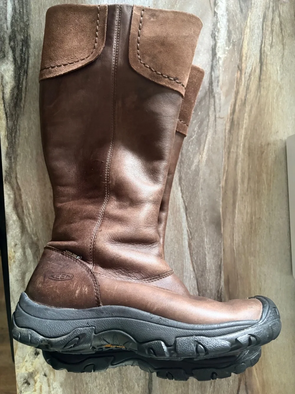 Keen Laken Tall Brown Leather Boots Side Zip Waterproof 7